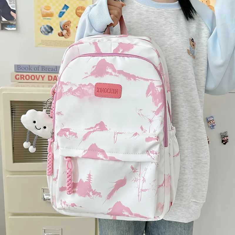 Tibai Nylon Backpack Regular Unisex Pink/Red/Black/Gray/Green-5