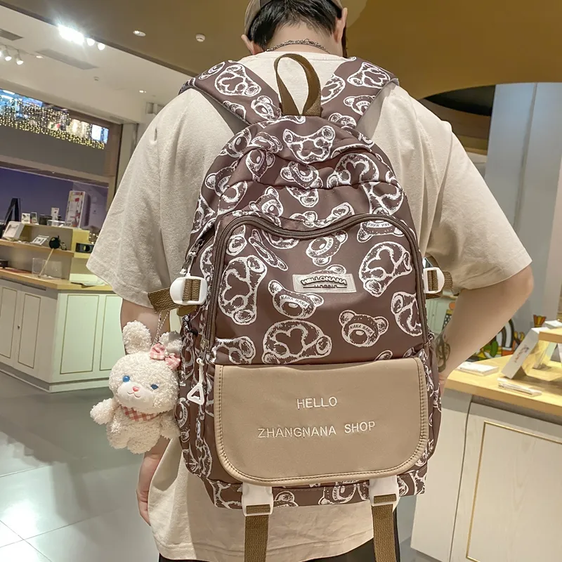 Wolfhorse Nylon Backpack Regular Unisex Black Ecru/Blue/Coffee/White & Black-23
