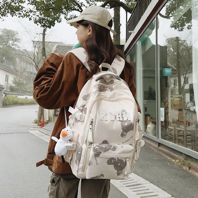 Tibai Nylon Backpack Unisex Printed Bear/Black/White Blue/White Red-6