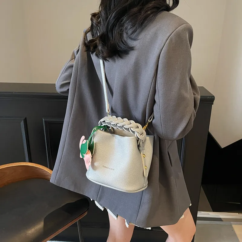 Paulinka PU Bucket Bag, One Shoulder Handbag Women's Ecru Black/Silver/Blue Pink-11