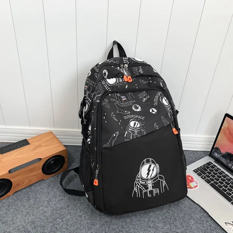 Wolfhorse Nylon Backpack Unisex Black/White/Khaki-1