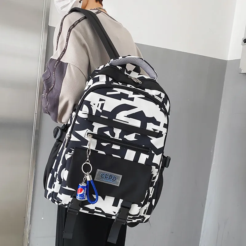 Wolfhorse Nylon Backpack Unisex Black Large Letter/Black Small Letter/Pink Cartoon-4