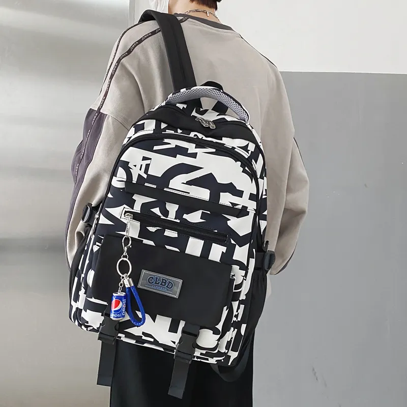 Wolfhorse Nylon Backpack Unisex Black Large Letter/Black Small Letter/Pink Cartoon-3