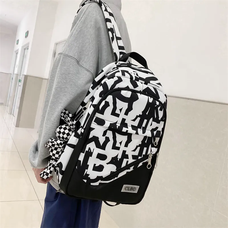 Wolfhorse Nylon Backpack Unisex Black Large Letter/Black Small Letter/Pink Cartoon-4