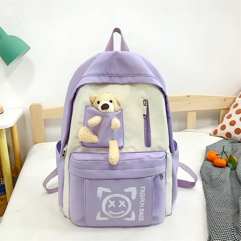 Wolfhorse Nylon Backpack Unisex Purple/Black/Cyan/Pink/Yellow-4