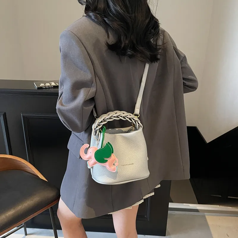 Paulinka PU Bucket Bag, One Shoulder Handbag Women's Ecru Black/Silver/Blue Pink-9