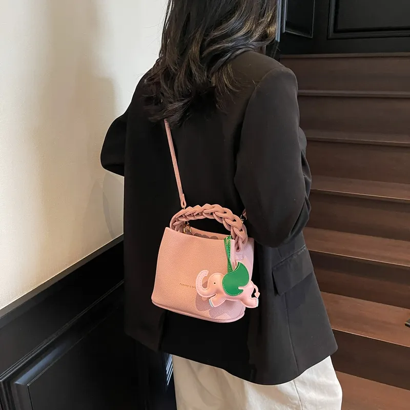 Paulinka PU Bucket Bag, One Shoulder Handbag Women's Ecru Black/Silver/Blue Pink-22