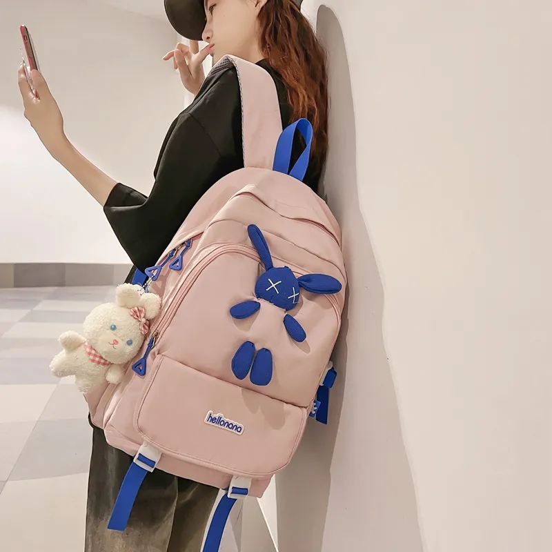 Wolfhorse Nylon Backpack Regular Unisex Black/White/Blue/Pink-22