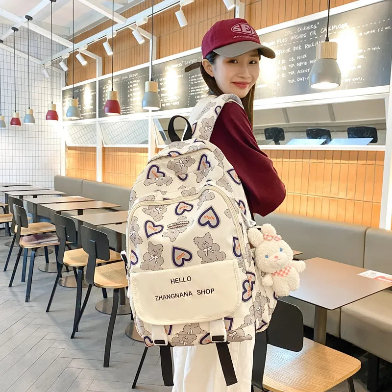 Wolfhorse Nylon Backpack Regular Unisex Black Ecru/Blue/Coffee/White & Black-12