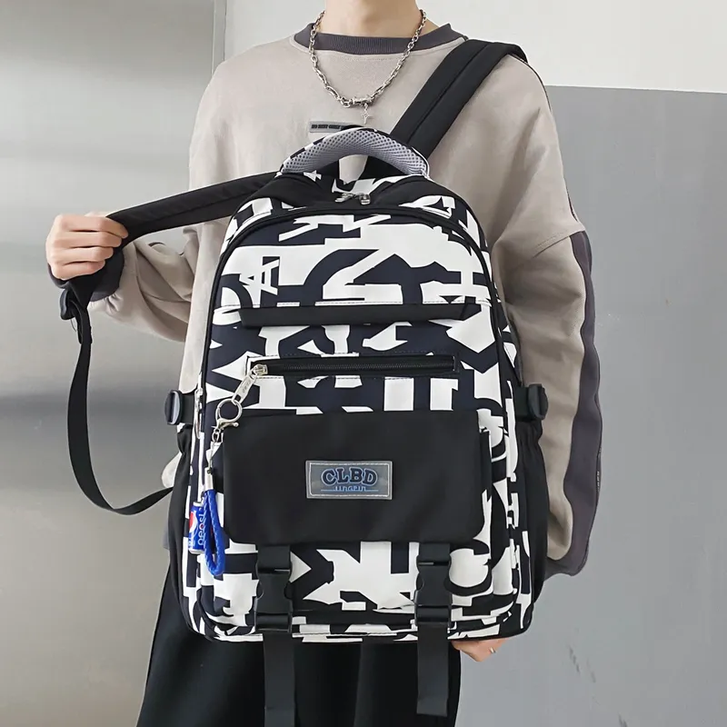 Wolfhorse Nylon Backpack Unisex Black Large Letter/Black Small Letter/Pink Cartoon-2