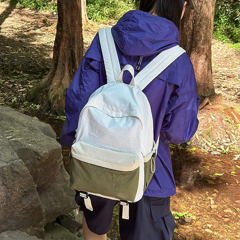 Wolfhorse Nylon Backpack Unisex Khaki & Black/Gray & Brown/White & Purple/White & Green/Blue-23