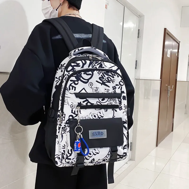 Wolfhorse Nylon Backpack Unisex Black Large Letter/Black Small Letter/Pink Cartoon-10