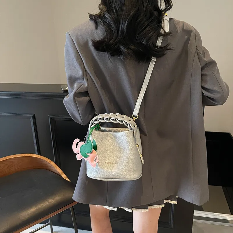 Paulinka PU Bucket Bag, One Shoulder Handbag Women's Ecru Black/Silver/Blue Pink-10