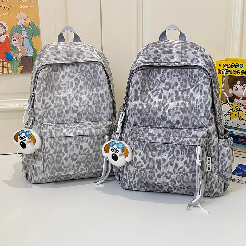 Wolfhorse Nylon Backpack Unisex Pink/Light Gray/Dark Gray/Yellow/Brown-11