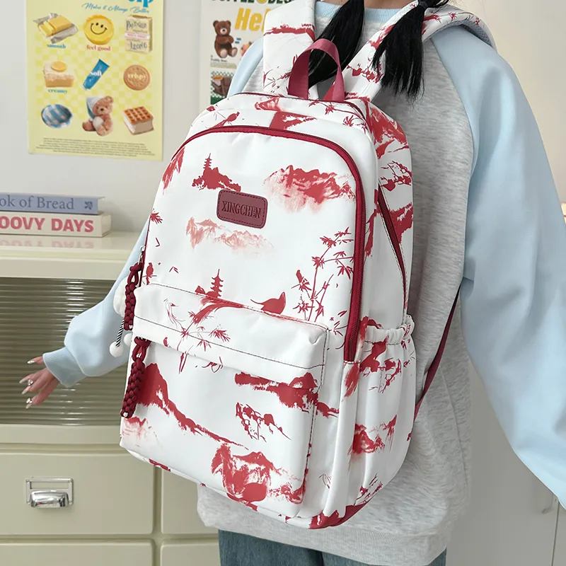 Tibai Nylon Backpack Regular Unisex Pink/Red/Black/Gray/Green-12