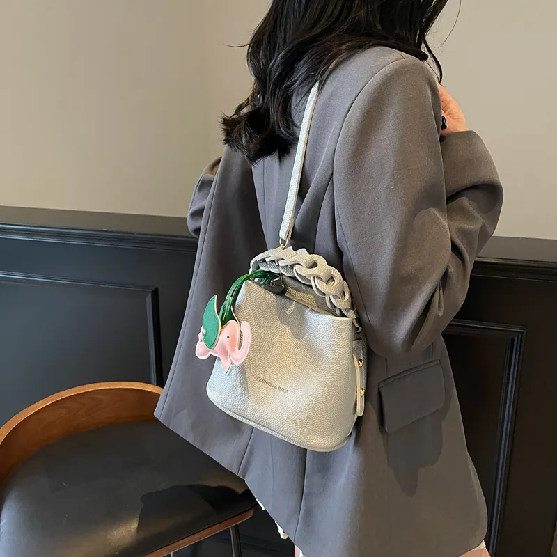 Paulinka PU Bucket Bag, One Shoulder Handbag Women's Ecru Black/Silver/Blue Pink-13