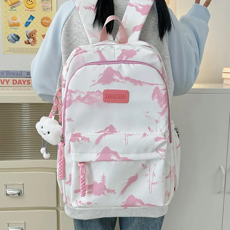 Tibai Nylon Backpack Regular Unisex Pink/Red/Black/Gray/Green-4
