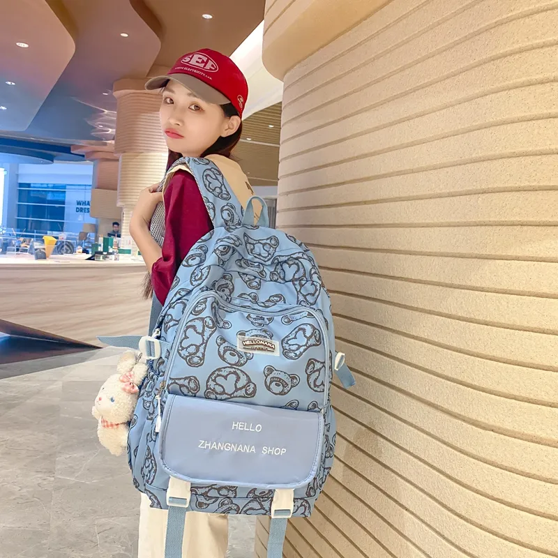 Wolfhorse Nylon Backpack Regular Unisex Black Ecru/Blue/Coffee/White & Black-15