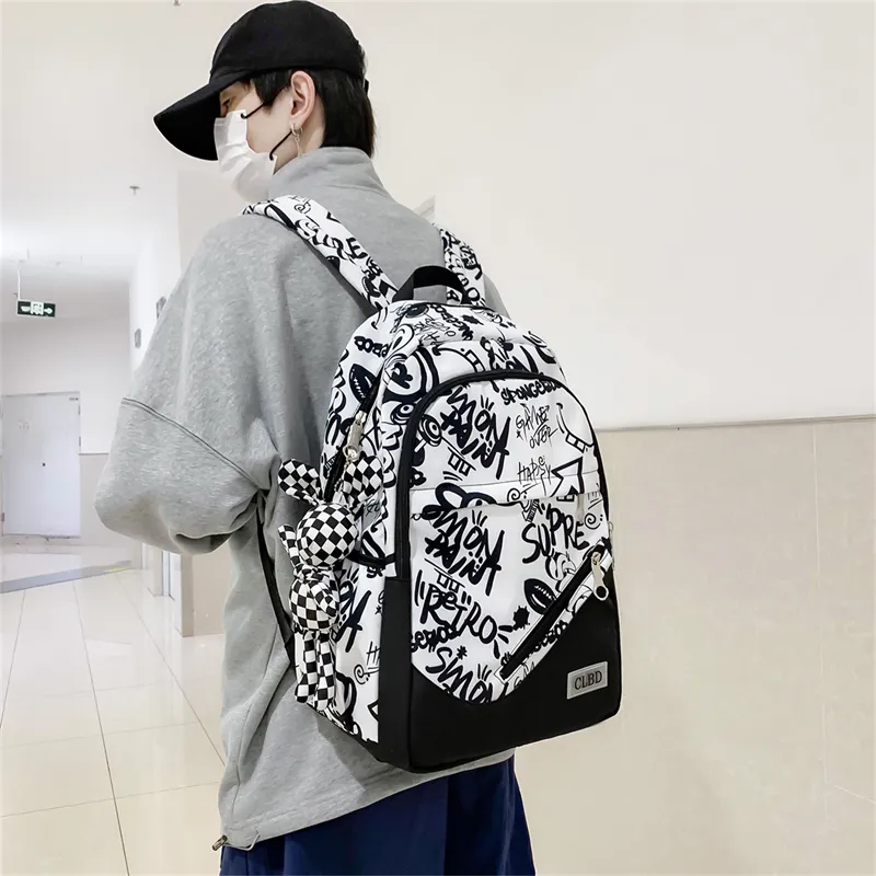 Wolfhorse Nylon Backpack Unisex Black Large Letter/Black Small Letter/Pink Cartoon-9