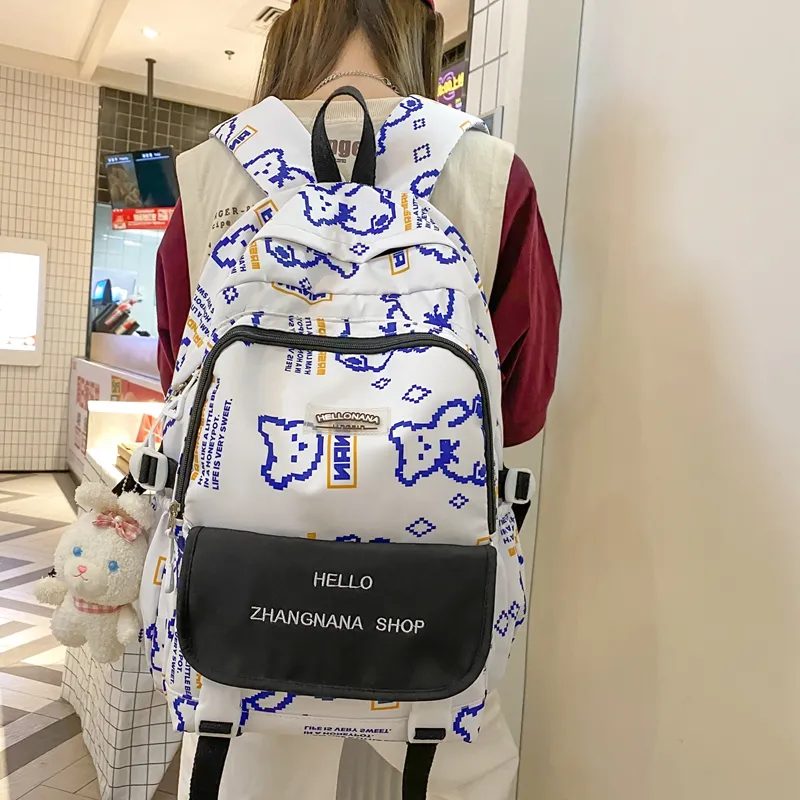 Wolfhorse Nylon Backpack Regular Unisex Black Ecru/Blue/Coffee/White & Black-30
