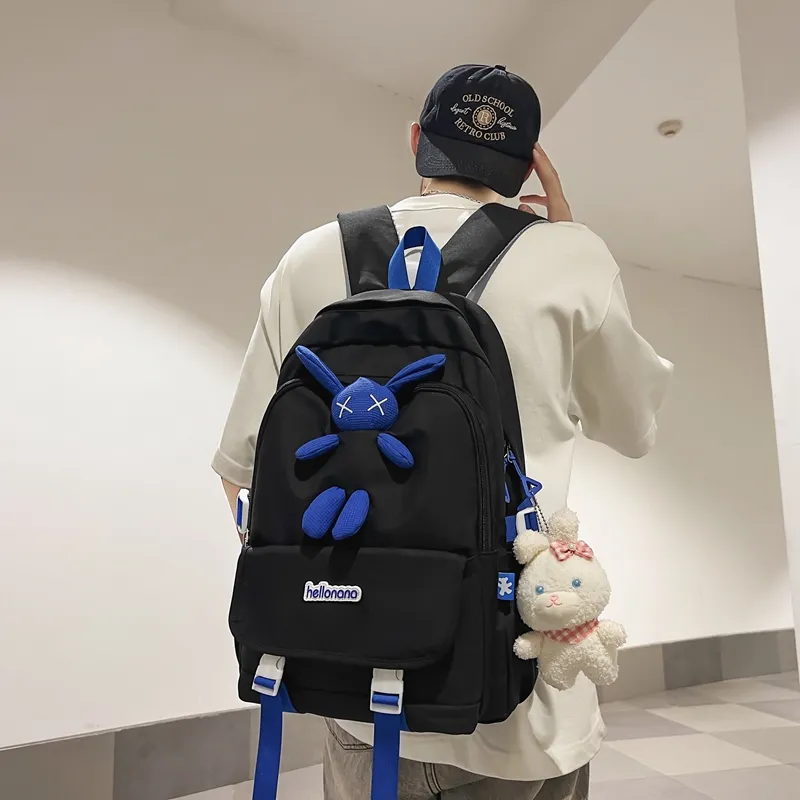 Wolfhorse Nylon Backpack Regular Unisex Black/White/Blue/Pink-4