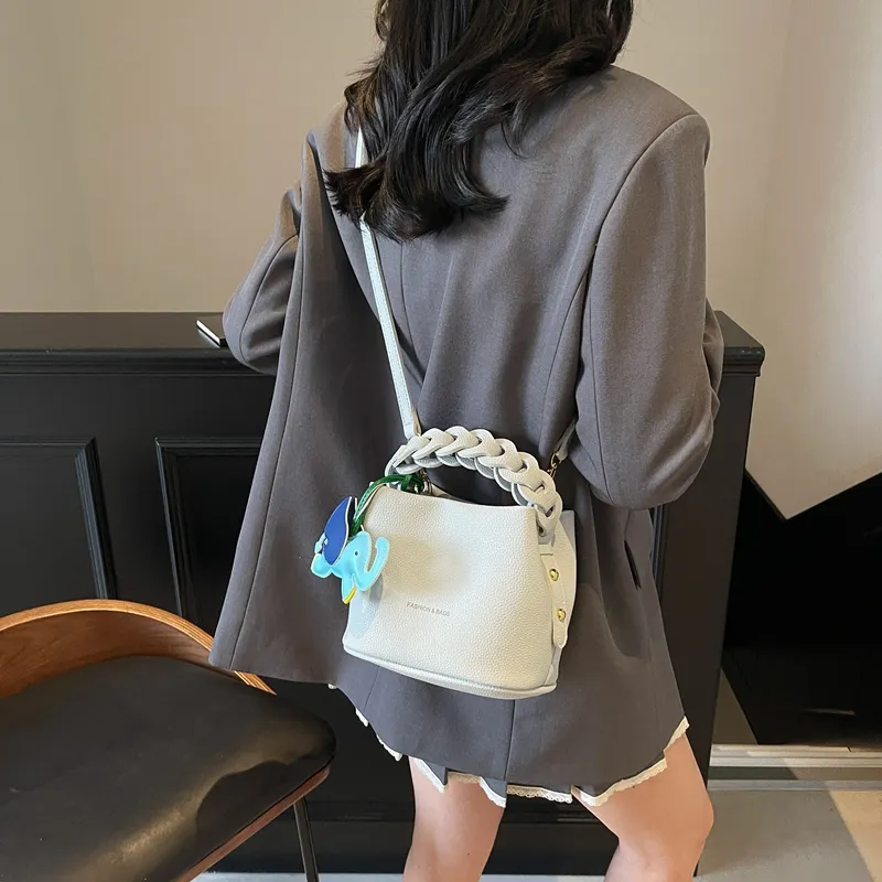 Paulinka PU Bucket Bag, One Shoulder Handbag Women's Ecru Black/Silver/Blue Pink-27