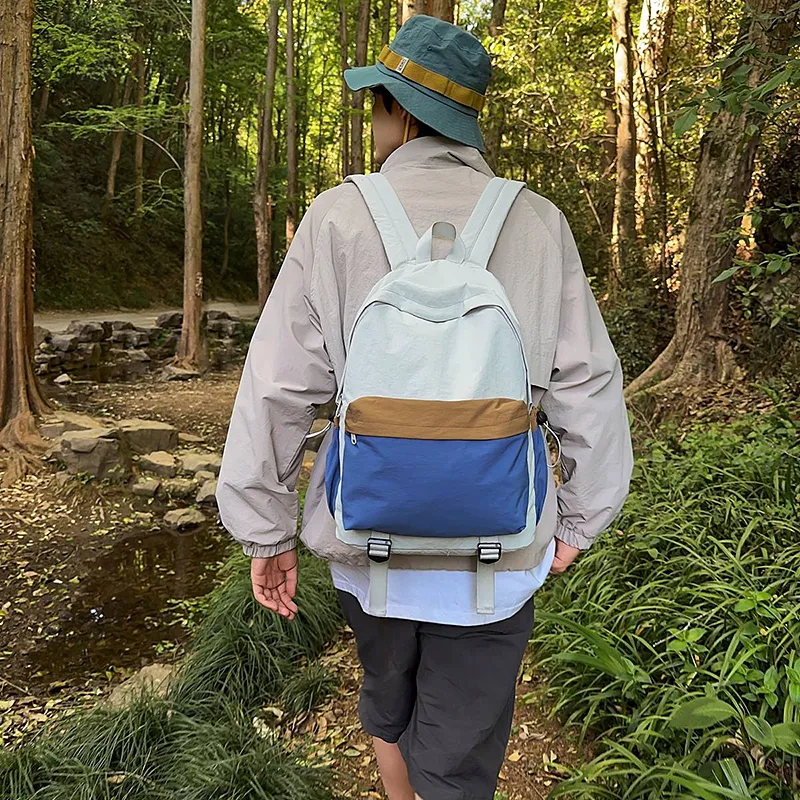 Wolfhorse Nylon Backpack Unisex Khaki & Black/Gray & Brown/White & Purple/White & Green/Blue-32