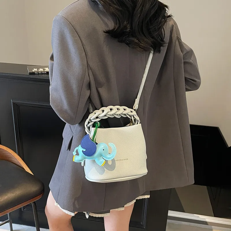Paulinka PU Bucket Bag, One Shoulder Handbag Women's Ecru Black/Silver/Blue Pink-25