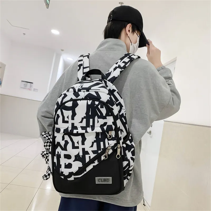 Wolfhorse Nylon Backpack Unisex Black Large Letter/Black Small Letter/Pink Cartoon-2