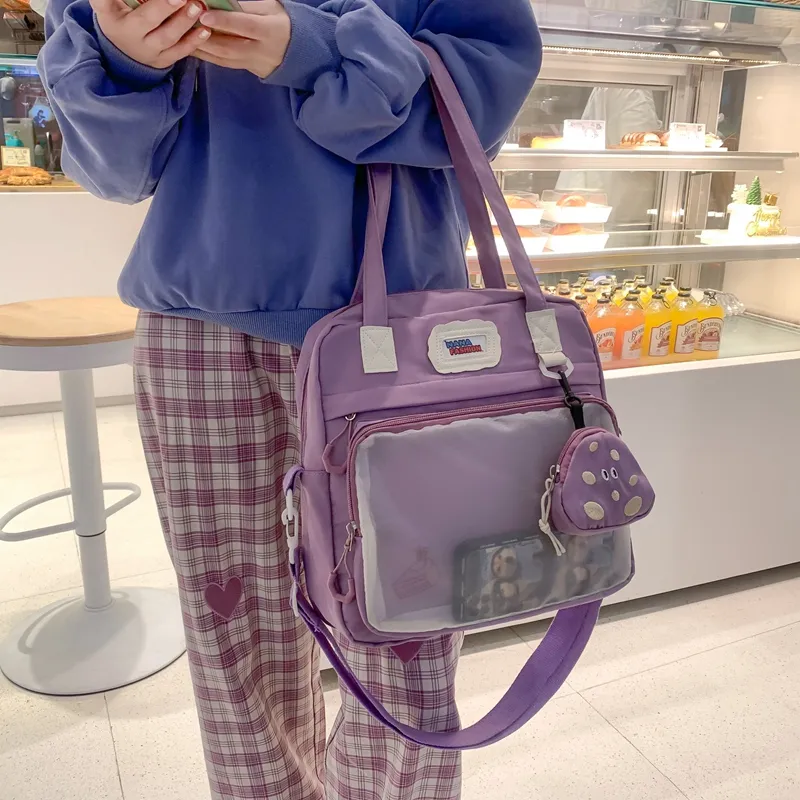 Paulinka Nylon Portable Crossbody Bag, Shoulder Bag Unisex Black/Green/Ecru/Purple-22