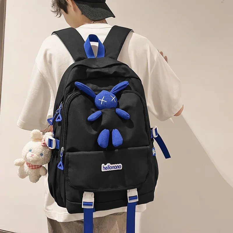 Wolfhorse Nylon Backpack Regular Unisex Black/White/Blue/Pink-5
