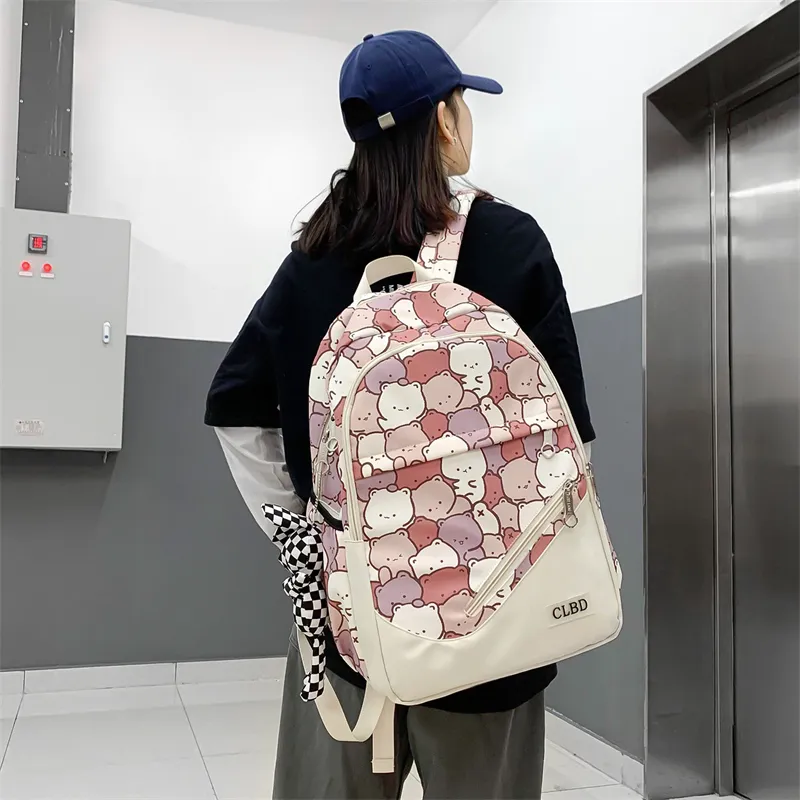 Wolfhorse Nylon Backpack Unisex Black Large Letter/Black Small Letter/Pink Cartoon-16