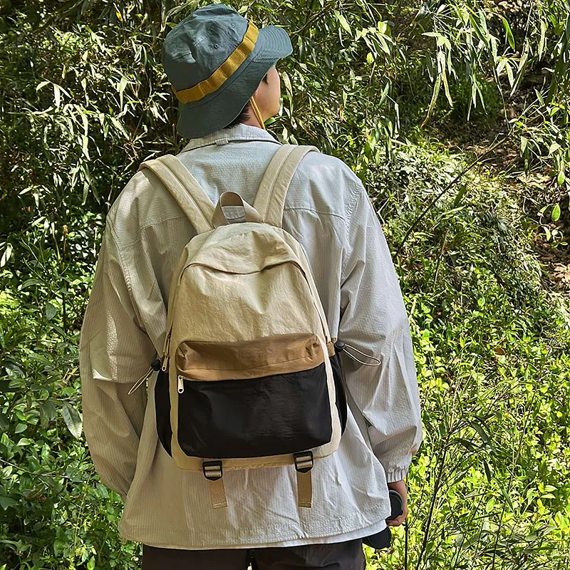 Wolfhorse Nylon Backpack Unisex Khaki & Black/Gray & Brown/White & Purple/White & Green/Blue-3