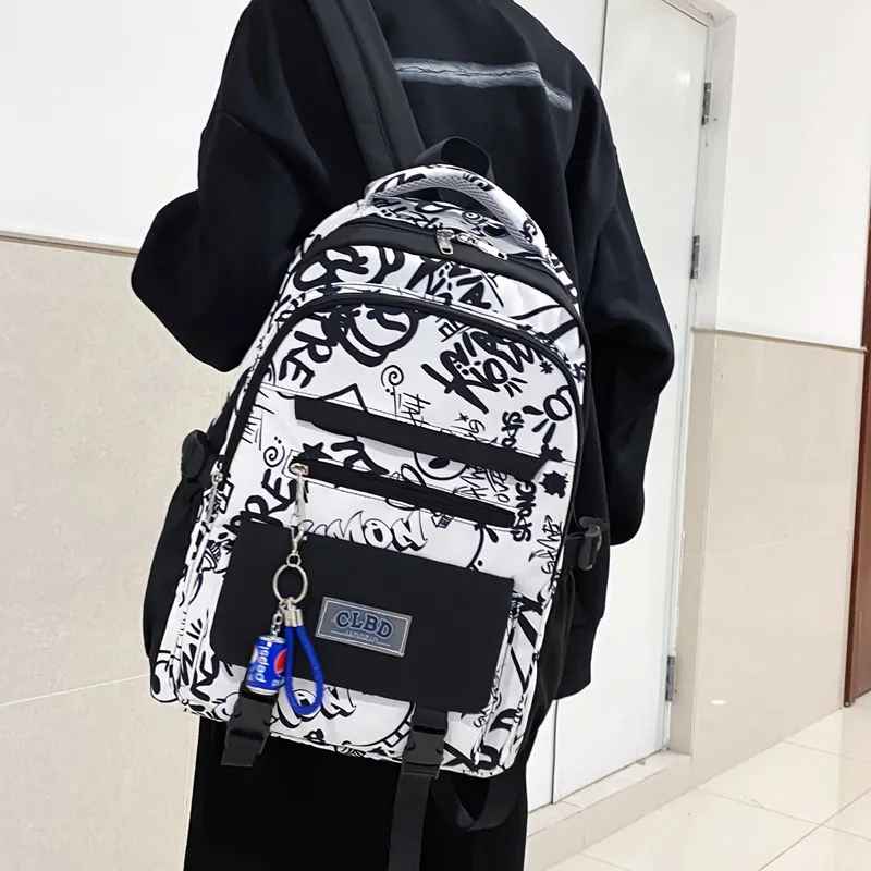 Wolfhorse Nylon Backpack Unisex Black Large Letter/Black Small Letter/Pink Cartoon-8