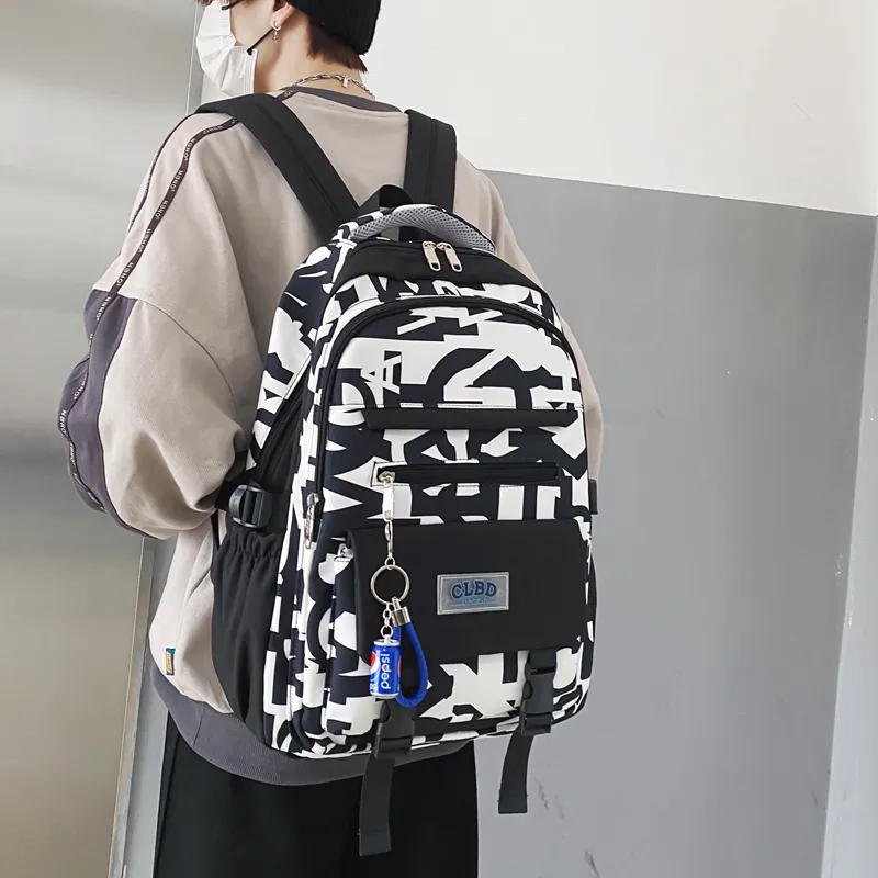 Wolfhorse Nylon Backpack Unisex Black Large Letter/Black Small Letter/Pink Cartoon-5
