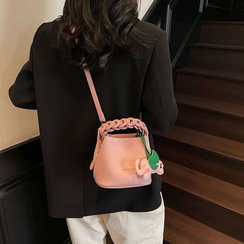 Paulinka PU Bucket Bag, One Shoulder Handbag Women's Ecru Black/Silver/Blue Pink-23