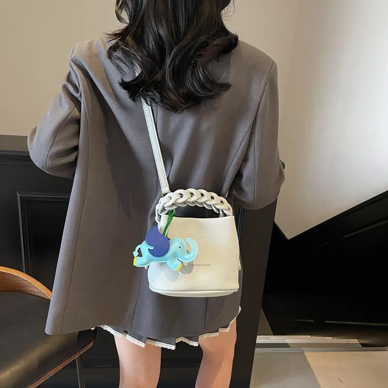 Paulinka PU Bucket Bag, One Shoulder Handbag Women's Ecru Black/Silver/Blue Pink-28