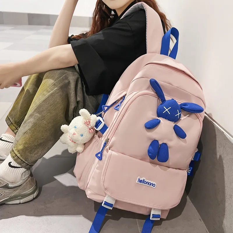 Wolfhorse Nylon Backpack Regular Unisex Black/White/Blue/Pink-24