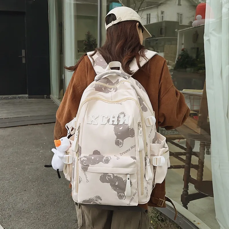 Tibai Nylon Backpack Unisex Printed Bear/Black/White Blue/White Red-3