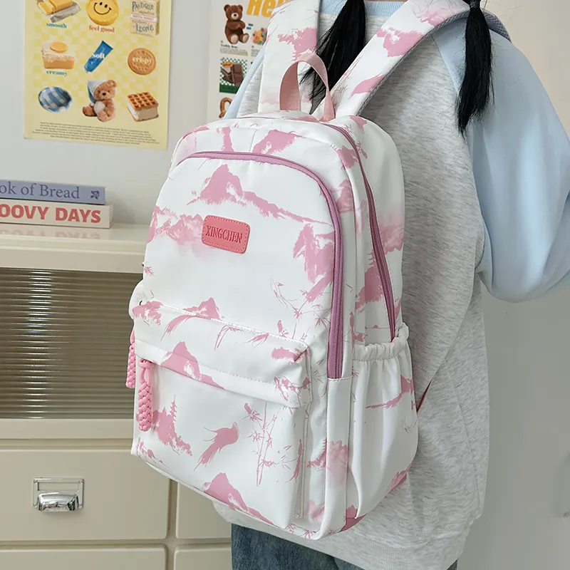 Tibai Nylon Backpack Regular Unisex Pink/Red/Black/Gray/Green-1