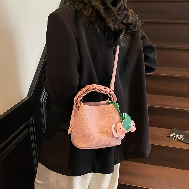 Paulinka PU Bucket Bag, One Shoulder Handbag Women's Ecru Black/Silver/Blue Pink-20