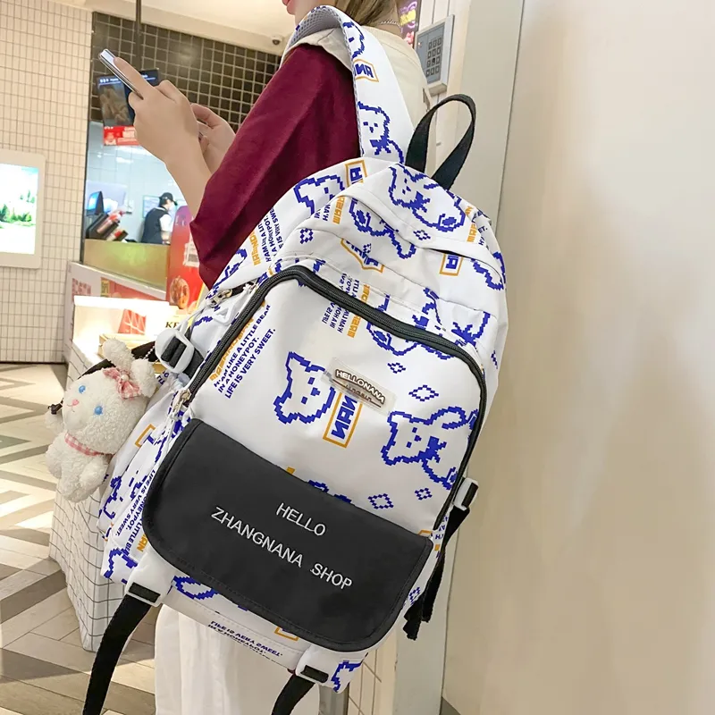 Wolfhorse Nylon Backpack Regular Unisex Black Ecru/Blue/Coffee/White & Black-32