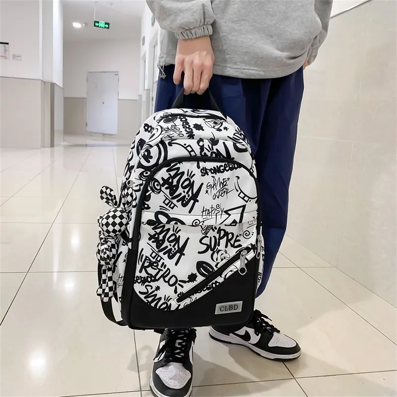 Wolfhorse Nylon Backpack Unisex Black Large Letter/Black Small Letter/Pink Cartoon-13