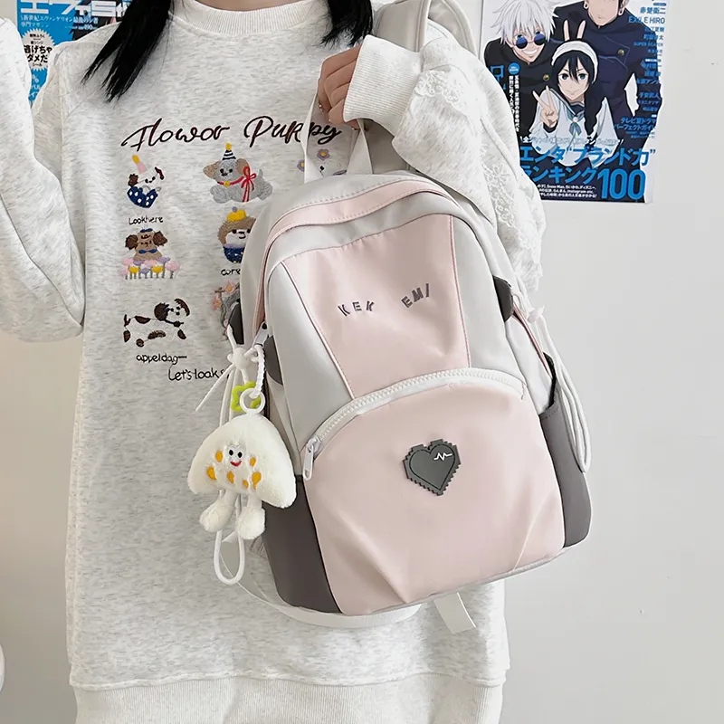 Wolfhorse Nylon Backpack Unisex Pink/Blue/Khaki-12