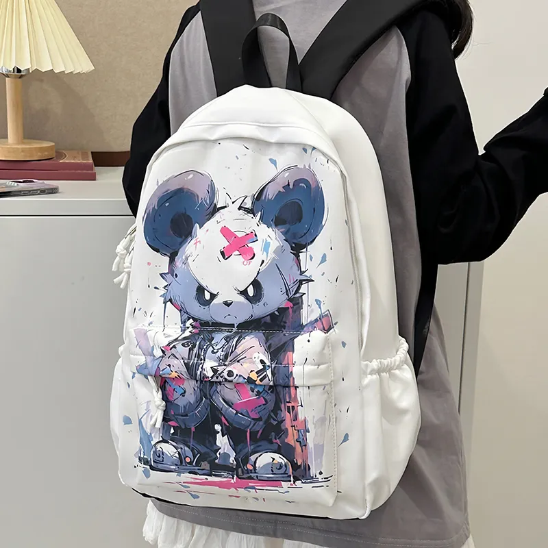 Wolfhorse Nylon Backpack Unisex Black Bear/White Bear-12