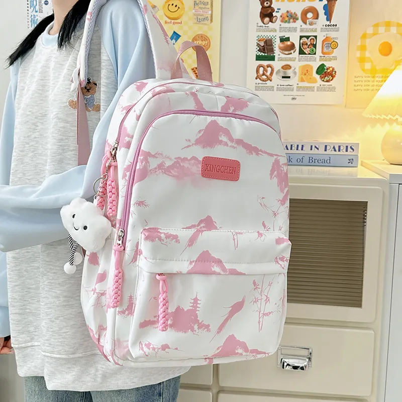 Tibai Nylon Backpack Regular Unisex Pink/Red/Black/Gray/Green-2