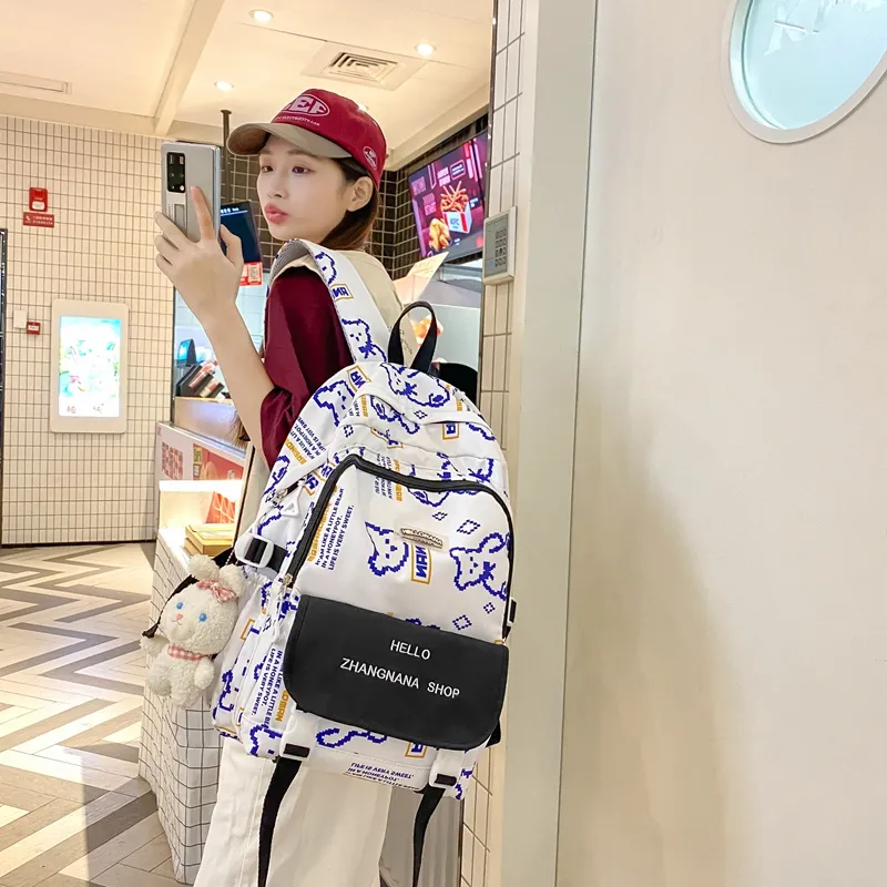 Wolfhorse Nylon Backpack Regular Unisex Black Ecru/Blue/Coffee/White & Black-33