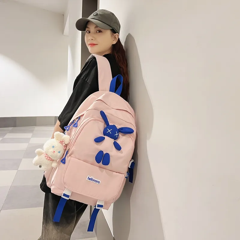 Wolfhorse Nylon Backpack Regular Unisex Black/White/Blue/Pink-23
