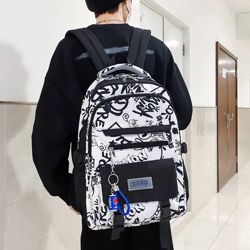 Wolfhorse Nylon Backpack Unisex Black Large Letter/Black Small Letter/Pink Cartoon-9