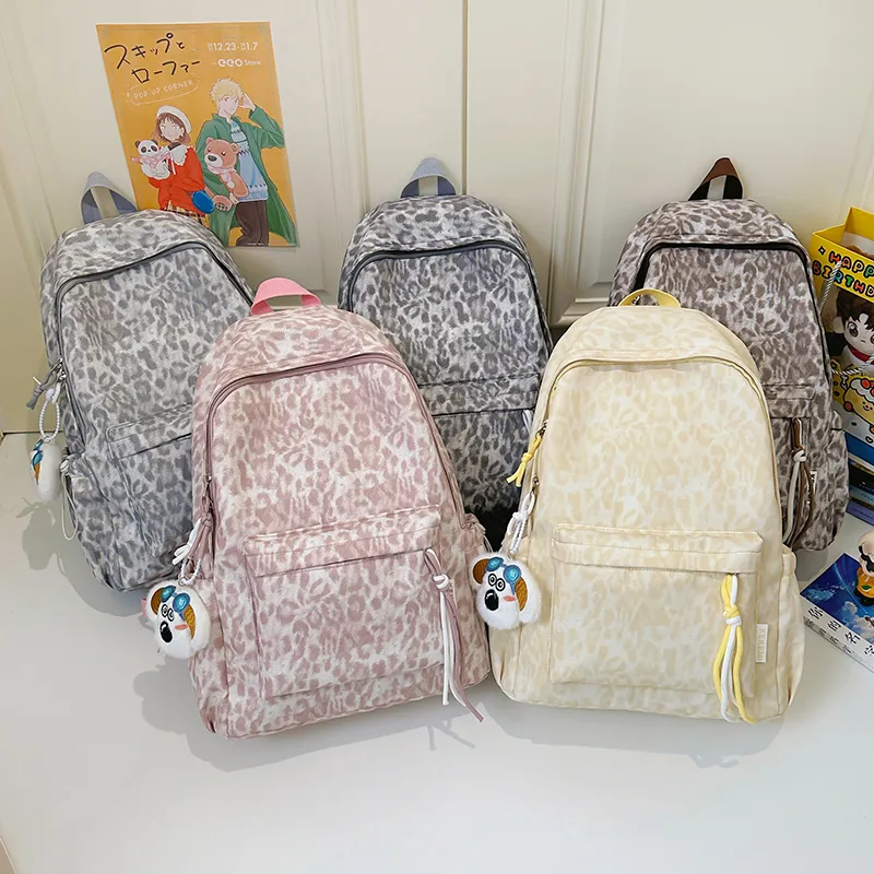 Wolfhorse Nylon Backpack Unisex Pink/Light Gray/Dark Gray/Yellow/Brown-15